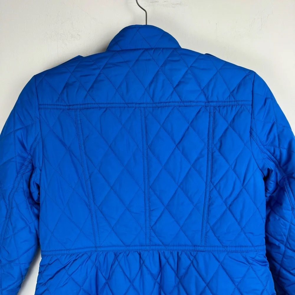 Talbots Diamond Quilted Jacket Sz Petite Cobalt Blue Button Snap Barn Chore